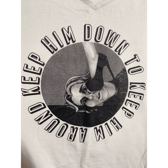 Gildan Tee Keep Him Down To Keep Him Around V-neck Graphic Tee White Medium - Picture 2 of 4